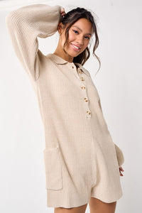Button Up Long Sleeve Sweater Romper