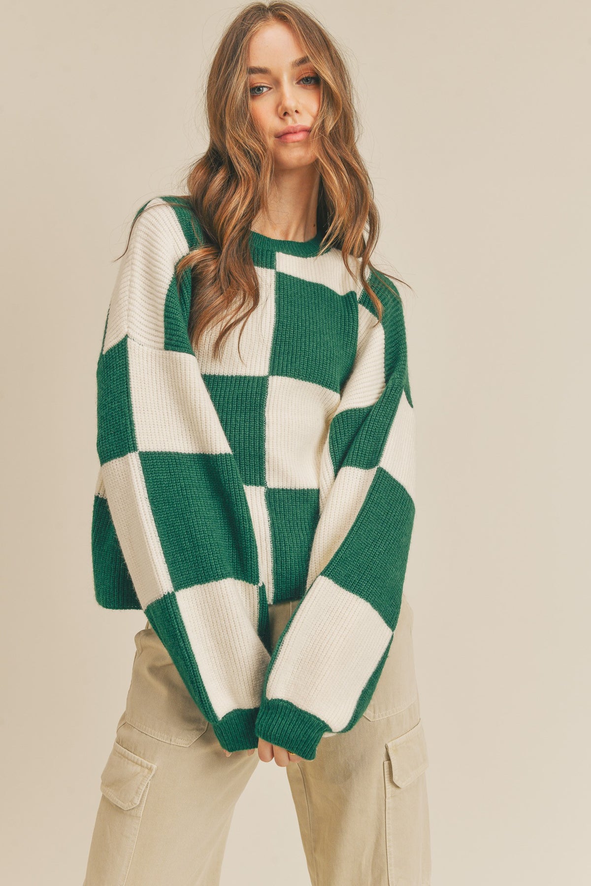 Hunter Green Checkered Sweater