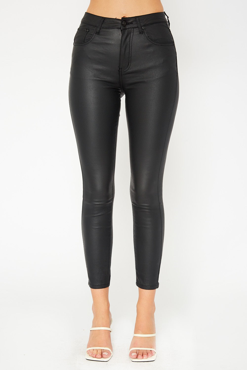 High Rise Black Faux Leather Skinny Pants