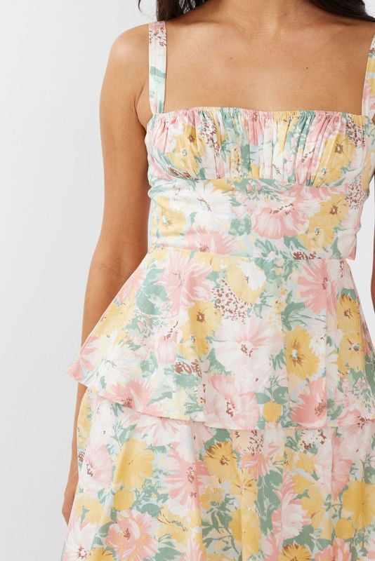 Cowl Neck Floral Print Mini Dress