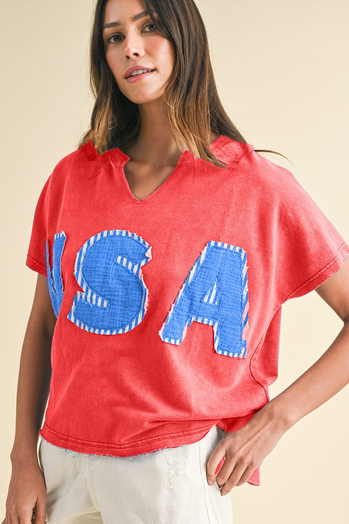 Red Patched USA Tee