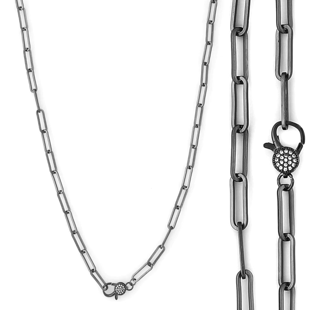 Women's Long Matte Paperclip Necklace- Black - SoCo Hernando