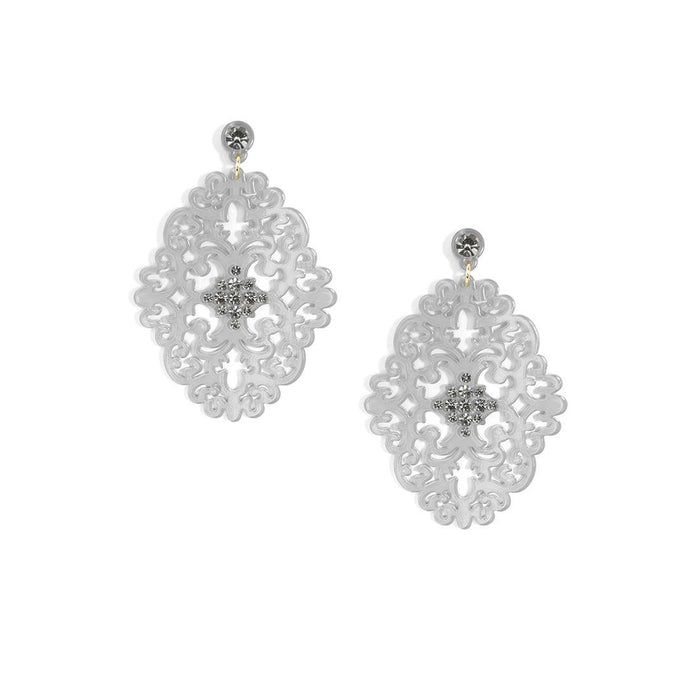 Large Brocade Resin Earring With Crystal Embellishment - SoCo Hernando