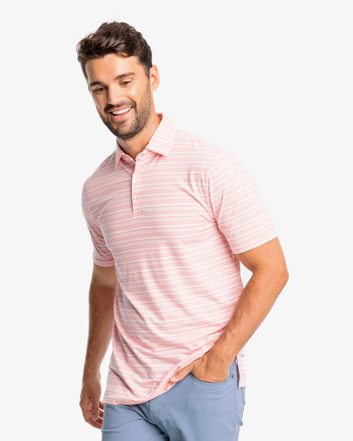 Mens SS Ryder Heather Bombay Striped Polo Shirt- Pink Flamingo - SoCo Hernando